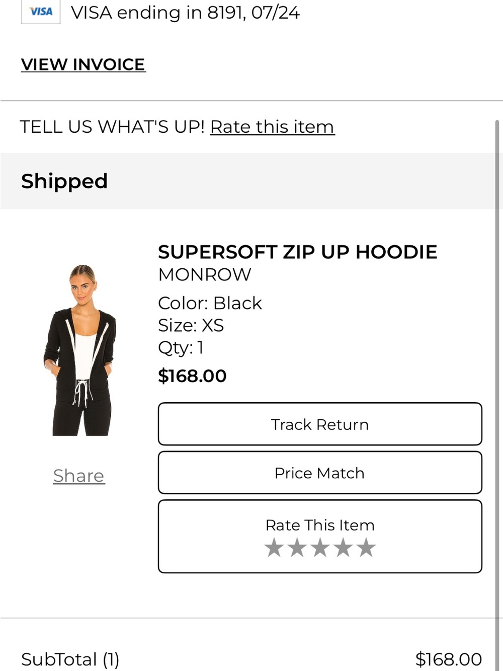 Monrow Black Zip-Up hoodie from revolve